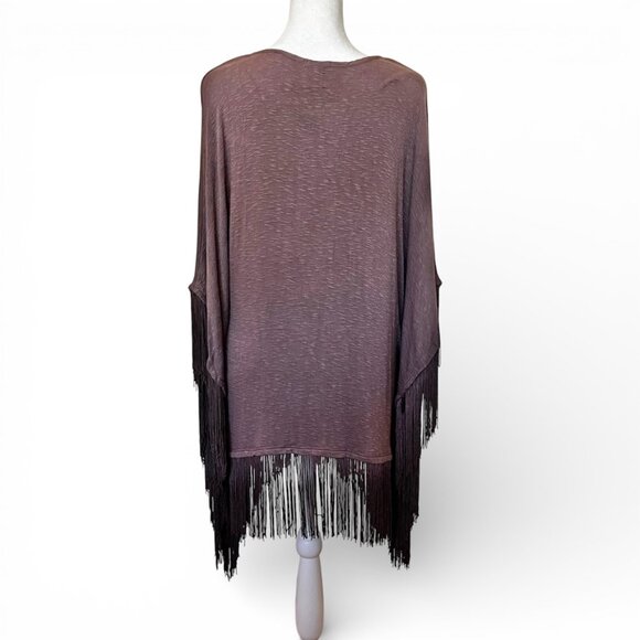 NWOT Ella Moss Plum Fringe Poncho Top OS Boho Festival Lace Up Oversized Western - Picture 4 of 9